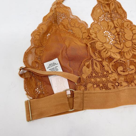 We Are HAH Medium M Brown Sugar Orange Lace Racerback Bra Bralette Deep V Neck - Picture 7 of 11